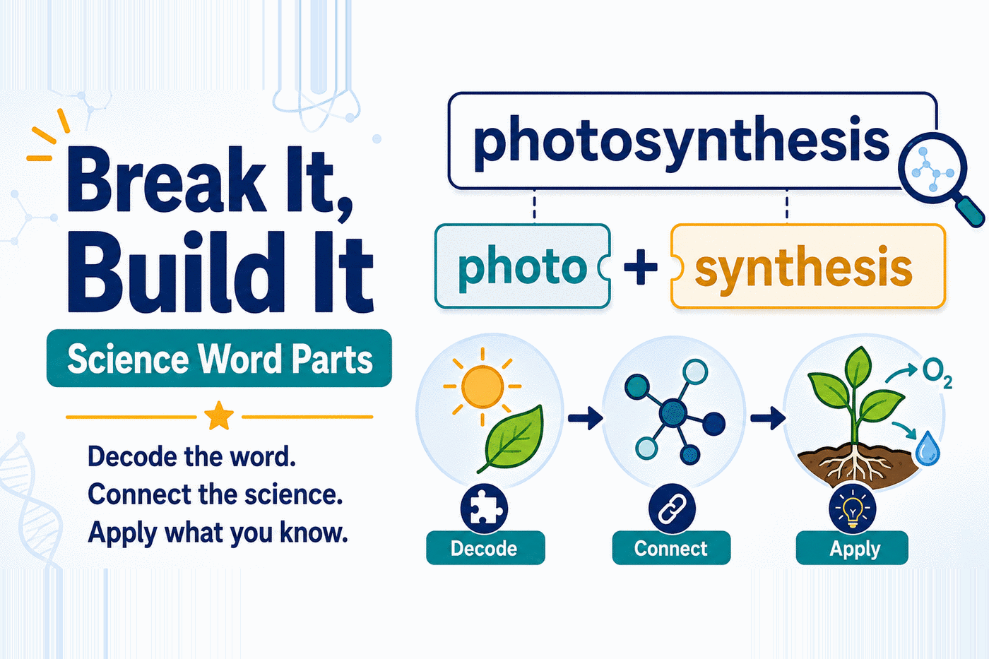 Break It, Build It — Science Word Parts. Greek and Latin word parts combine to decode an unfamiliar science term.