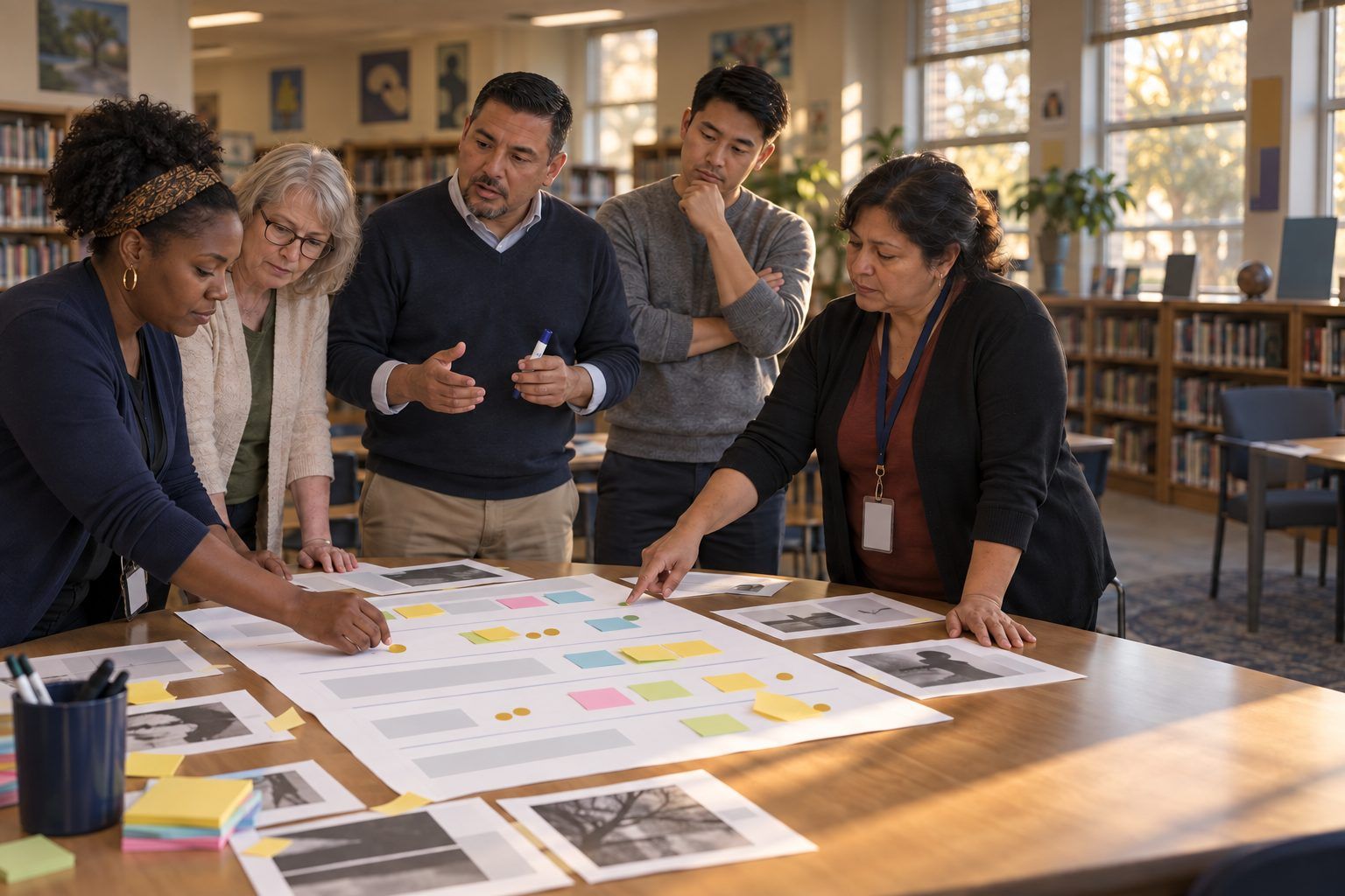 A campus team places dot stickers on a root-cause chart while their facilitator asks another "why?"