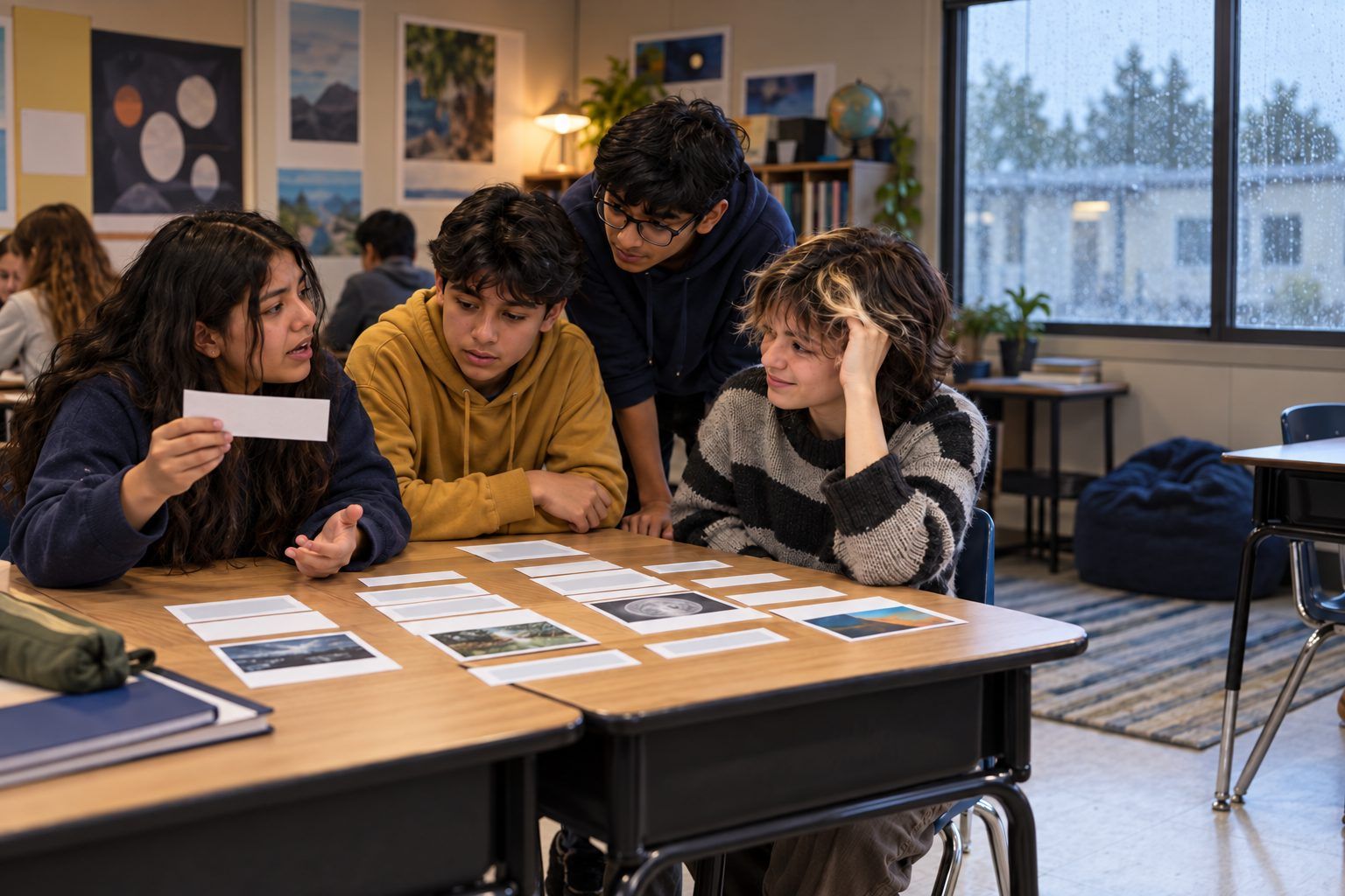 Seventh graders compare how they sorted ways of using AI into helping or replacing their learning.