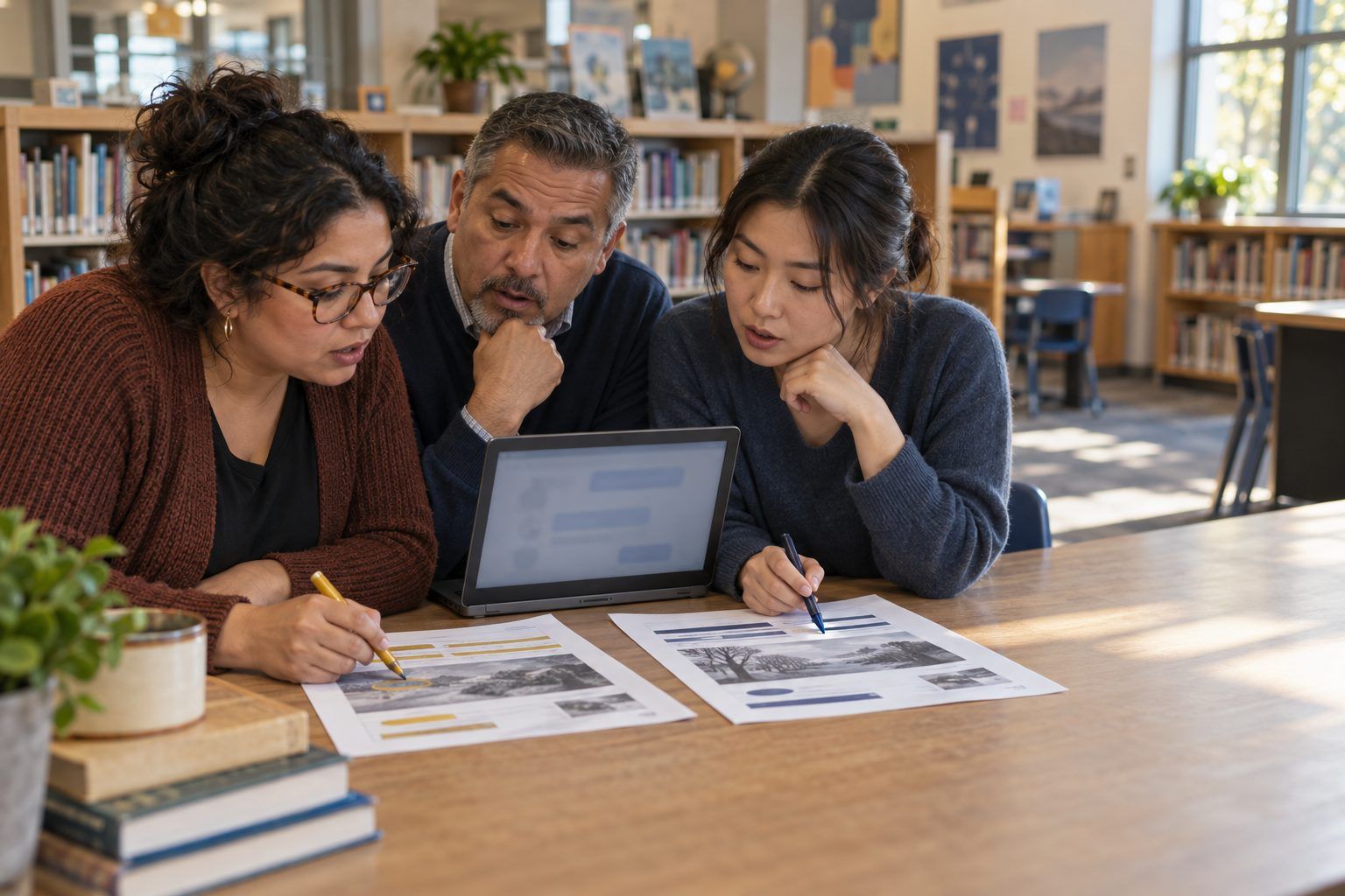 Three educators highlight differences between two nearly identical mock letters.