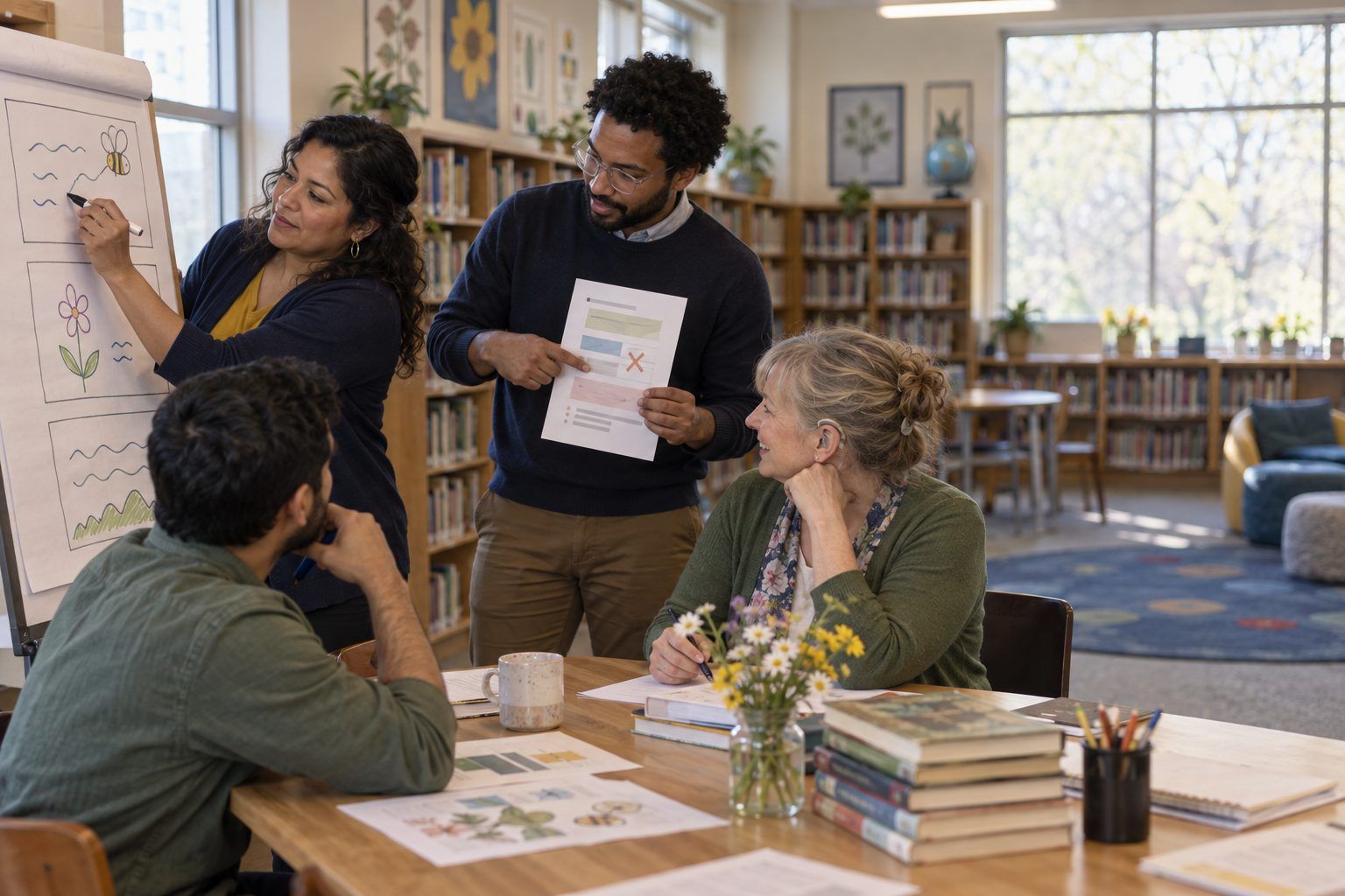 Teachers redesign a lesson on chart paper, starting from the evidence of learning they want to see.