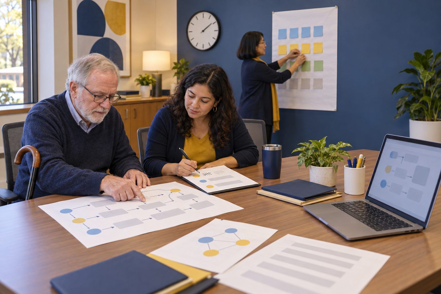 Faculty members test how easily a student could find things in a printed mock online course.