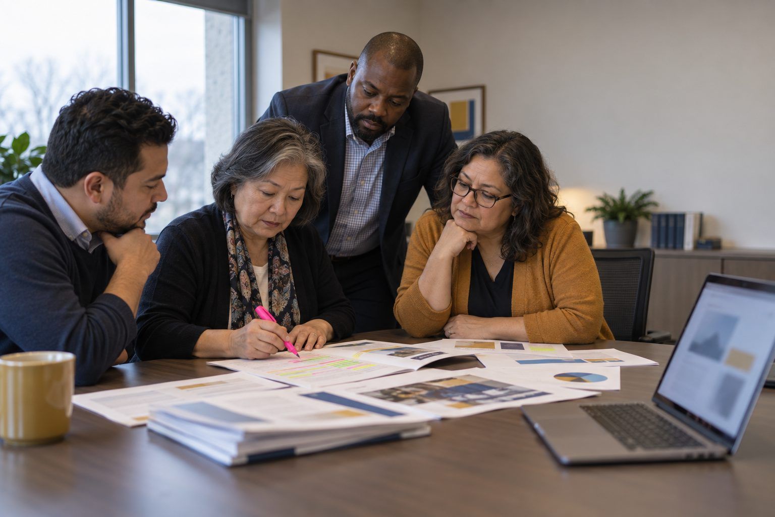 Education leaders highlight claims, evidence, and data terms in a printed vendor packet.