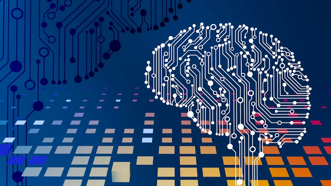 An abstract brain made of glowing circuit-board traces.