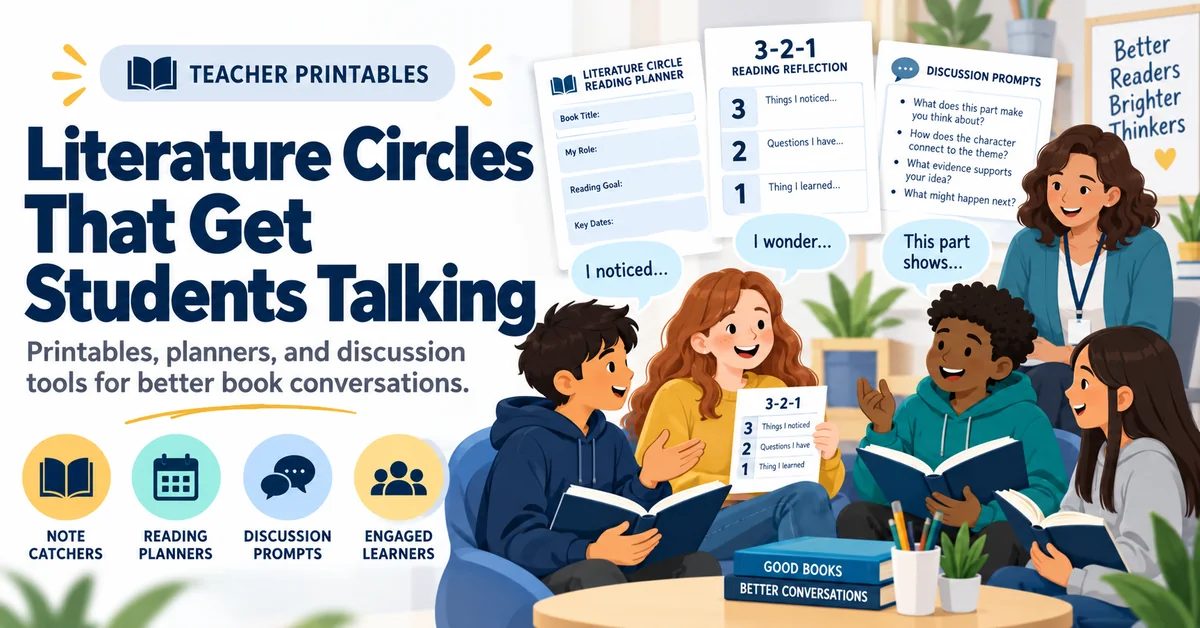 Literature Circles That Get Students Talking — printables, planners, and discussion tools for better book conversations: note catchers, reading planners, discussion prompts, and engaged learners.